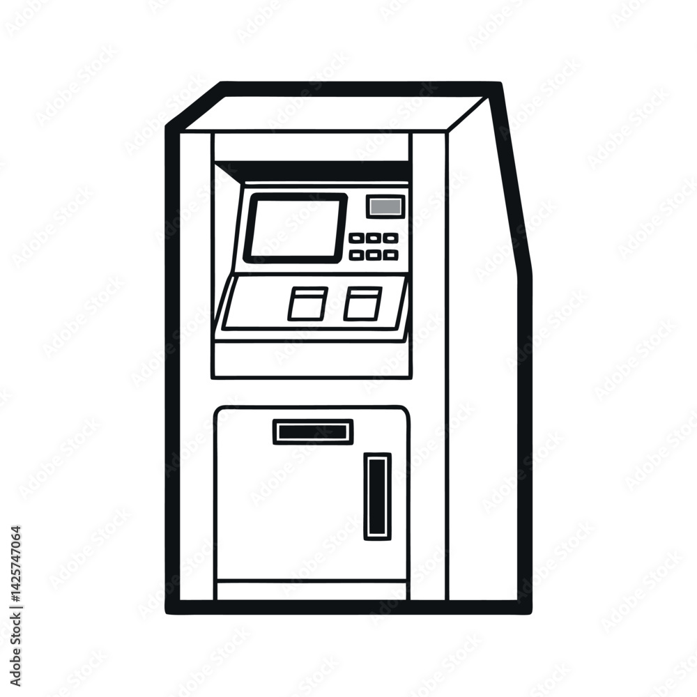 Simple Line Art Illustration of an ATM Simple Line Art Illustration of an ATM