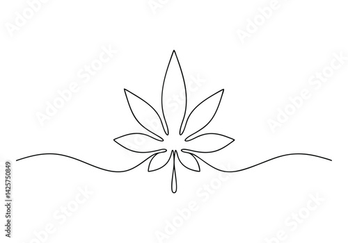 Continuous editable one line drawing of a cannabis leaf as a minimalist marijuana icon in black and white style

