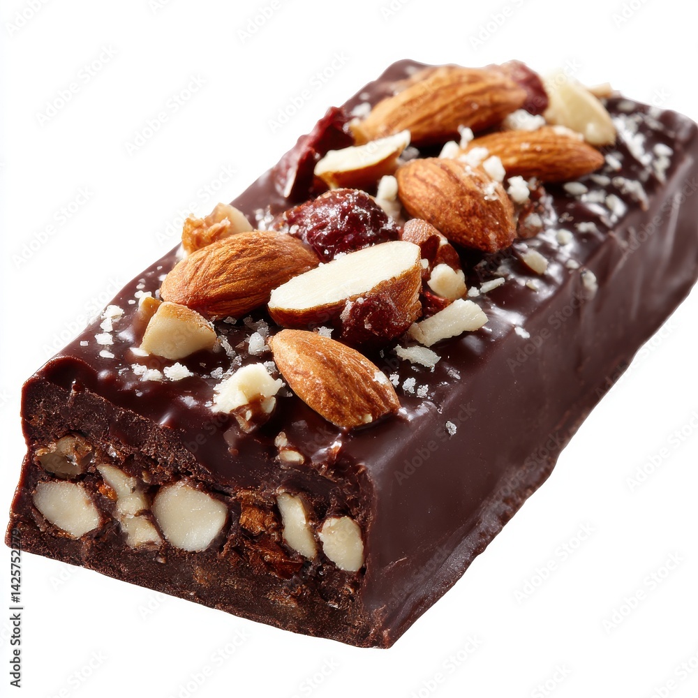 Chocolate bar with nuts and fruit isolated on white background Chocolate bar with nuts and fruit isolated on white background