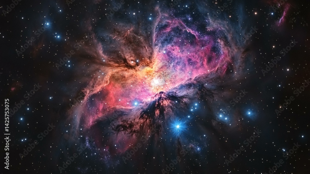 Spectacular deep space scene featuring a vibrant nebula with swirling clouds of gas, glowing dust, and countless stars Spectacular deep space scene featuring a vibrant nebula with swirling clouds of gas, glowing dust, and countless stars