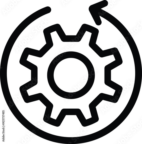 Agile process. Gear, arrow, circle, cycle. Agile development concept. a black and white image of a gearwheel with a arrow pointing to it. 