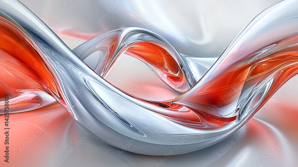 Abstract swirling metallic and glass forms in orange and silver Abstract swirling metallic and glass forms in orange and silver