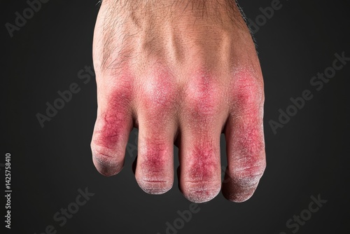Frostbite on fingers shows discolored and damaged skin in hyper realistic 3D rendering