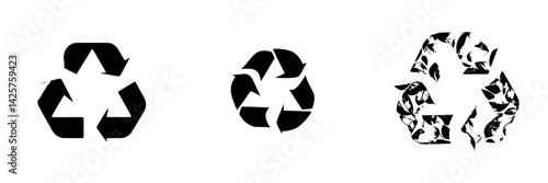 Black recycling icons representing sustainability and environmental awareness in modern design