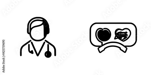 Black icons representing medical professional and telehealth communication concepts for healthcare services