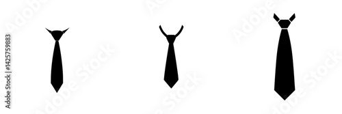 Minimalist black tie icons representing various styles and designs in a simple, monochromatic format