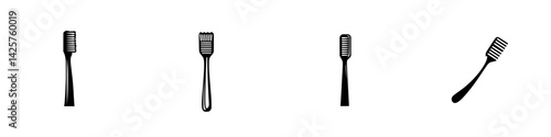 Set of black toothbrush icons showcasing different designs for dental hygiene applications and branding