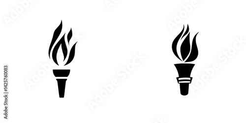 Black icons of torches with flames representing unity and enlightenment in a minimalistic style