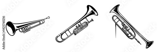 Illustrations of different brass instruments showcasing varied designs and shapes for educational purposes