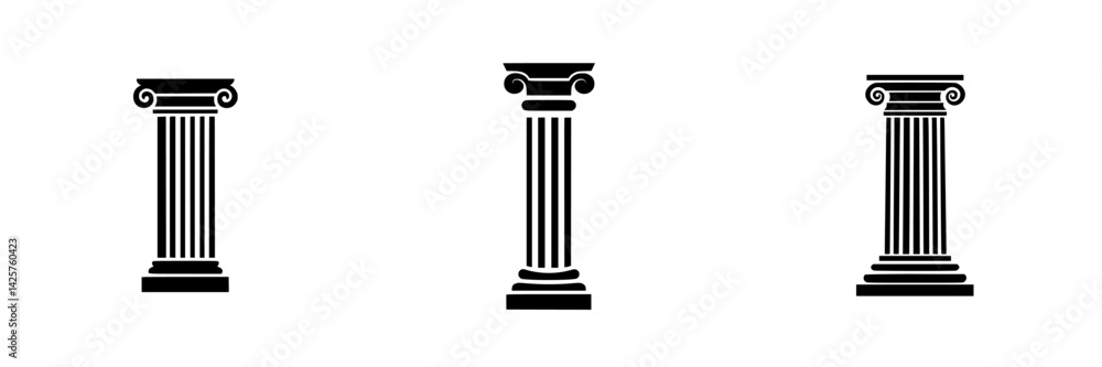 Black icons of classical columns representing ancient architecture and design elements in a minimalist style Black icons of classical columns representing ancient architecture and design elements in a minimalist style