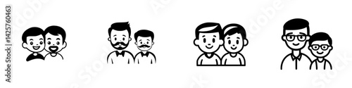 Set of black icons depicting various pairs of people enjoying each other's company in friendly and diverse interactions