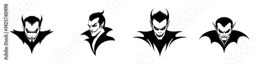 Dark and stylish black icons featuring a vampire character design with various expressions and poses in a minimalistic style