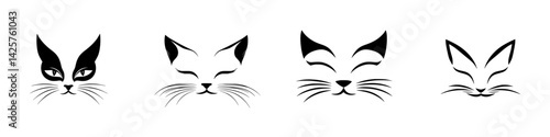 Set of black cat icons showcasing various facial expressions and features for creative use in design projects