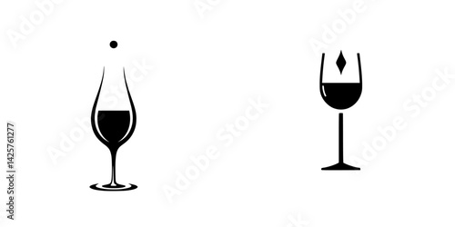 Elegant black icon set of wine glasses with unique designs suitable for various digital applications