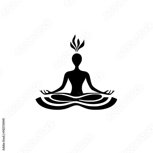 Silhouette of a meditating figure with leaves symbolizing growth and tranquility