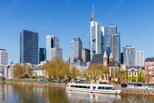 Wallpaper Mural Frankfurt skyline skyscrapers with banks on River Main with excursion boat in Frankfurt, Germany Torontodigital.ca