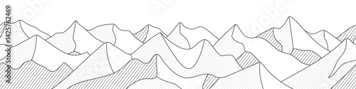 Mountain line art vector drawing, imitation of mountain ranges, abstract stylization, minimalism