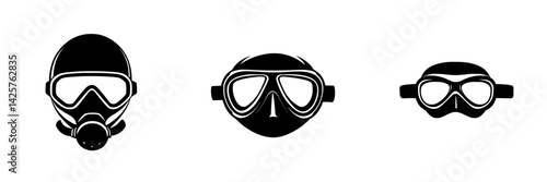 Three different styles of black diving masks displayed on a plain background for various underwater activities