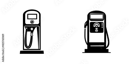 Two black gas pump icons representing traditional and modern fuel dispensing systems