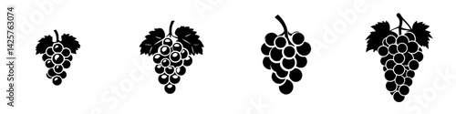 Black icons of grape clusters depicting various shapes and sizes suitable for design or illustration projects