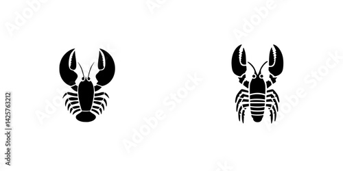 Black icon of a lobster appearing in two similar but distinct designs for use in digital and print media