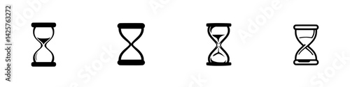 Collection of four black hourglass icons representing the passage of time and life cycles in a minimalist design
