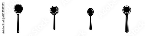 Set of black cooking spoons featuring various shapes and designs for modern kitchen use