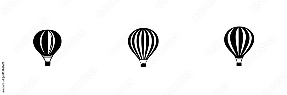 Naklejka premium Black hot air balloon icons in varying designs suitable for digital use