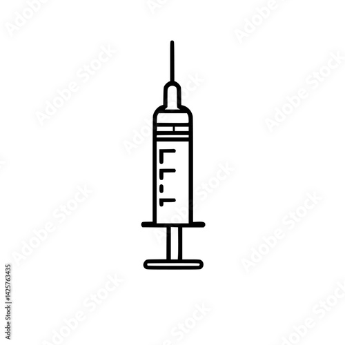 Black icon of a syringe representing healthcare and vaccination awareness in a minimalist style