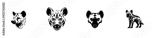 Black icons of hyenas showcasing various styles in a sleek and modern design suitable for creative projects