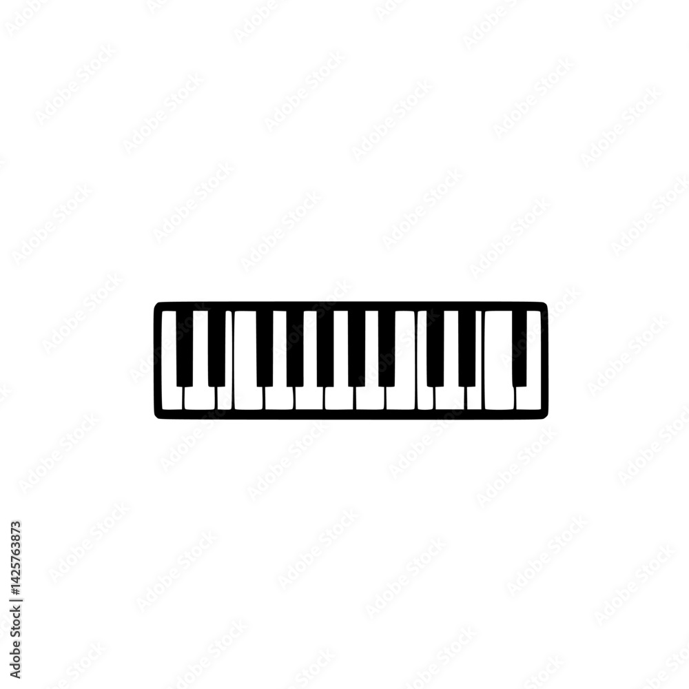 Black icon of a piano keyboard featuring white and black keys in a minimalistic design suitable for various applications Black icon of a piano keyboard featuring white and black keys in a minimalistic design suitable for various applications