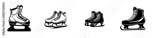 Stylish black icons of ice skates showcasing various designs and features for winter sports enthusiasts