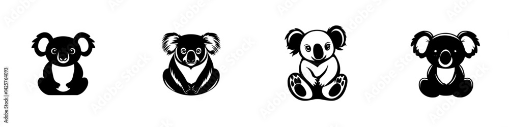 Obraz premium Set of black koala icons in various poses showcasing their playful and adorable nature