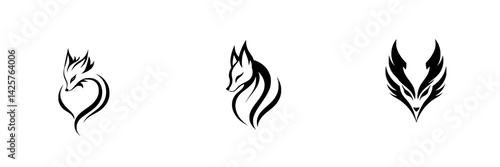 Elegant black icons representing foxes with unique designs showcasing creativity and artistry