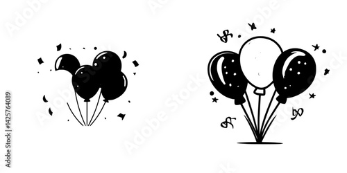 Decorative black balloon icons for celebration and party events, perfect for invitations and festive graphics