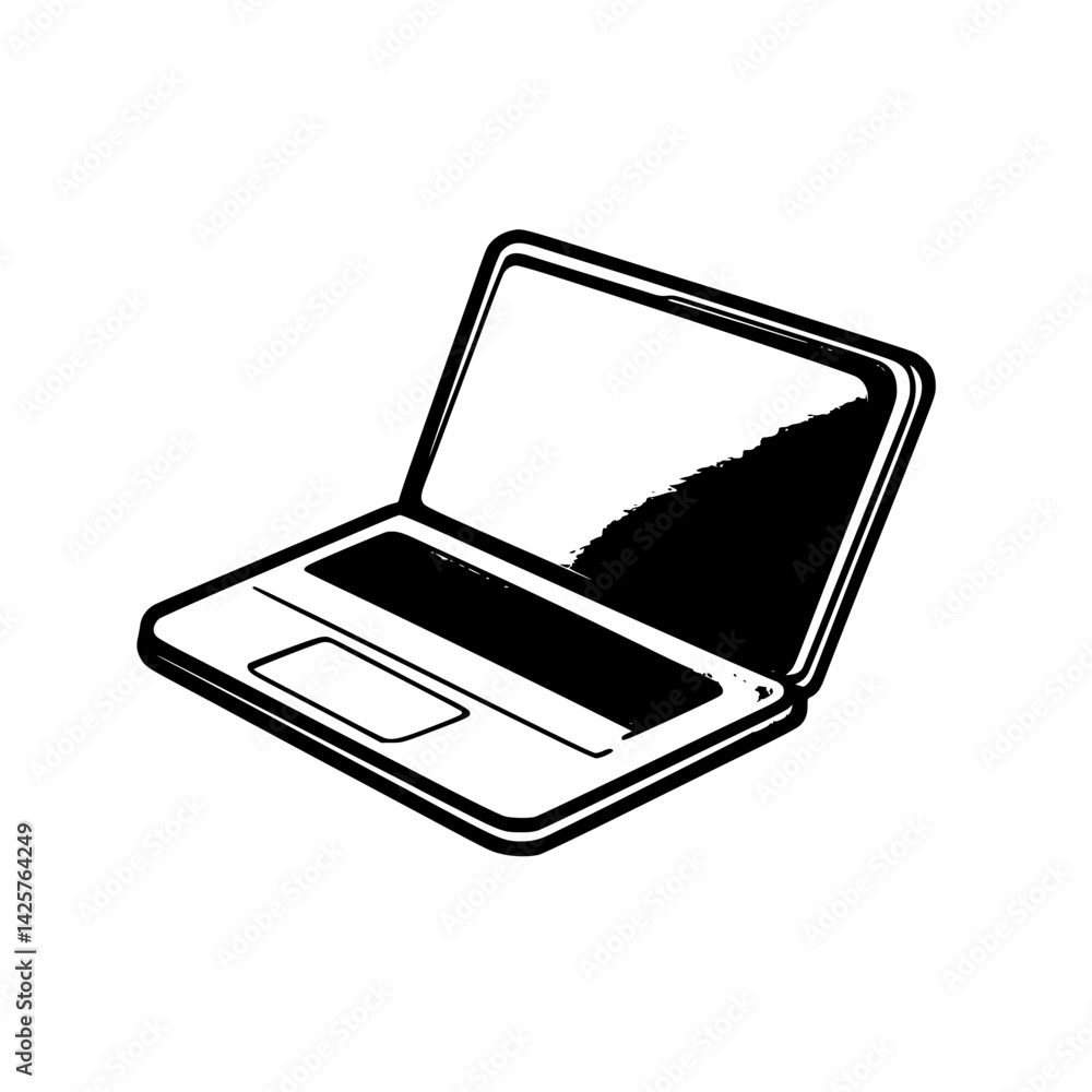 Black icon of a laptop computer designed in a minimalist style for digital applications and graphic design purposes Black icon of a laptop computer designed in a minimalist style for digital applications and graphic design purposes