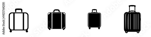 Set of four black suitcase icons designed for travel and transportation applications