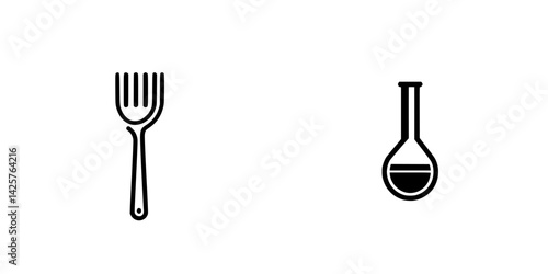 Black icons representing a fork and a laboratory flask symbolizing food science and culinary innovation