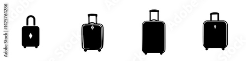 Black suitcase icons representing various designs and features for travel and luggage identification