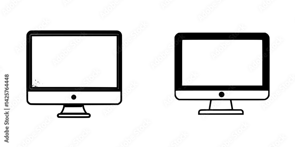 Black icon design showcasing two different computer monitor silhouettes in a minimalist style for modern visual projects Black icon design showcasing two different computer monitor silhouettes in a minimalist style for modern visual projects