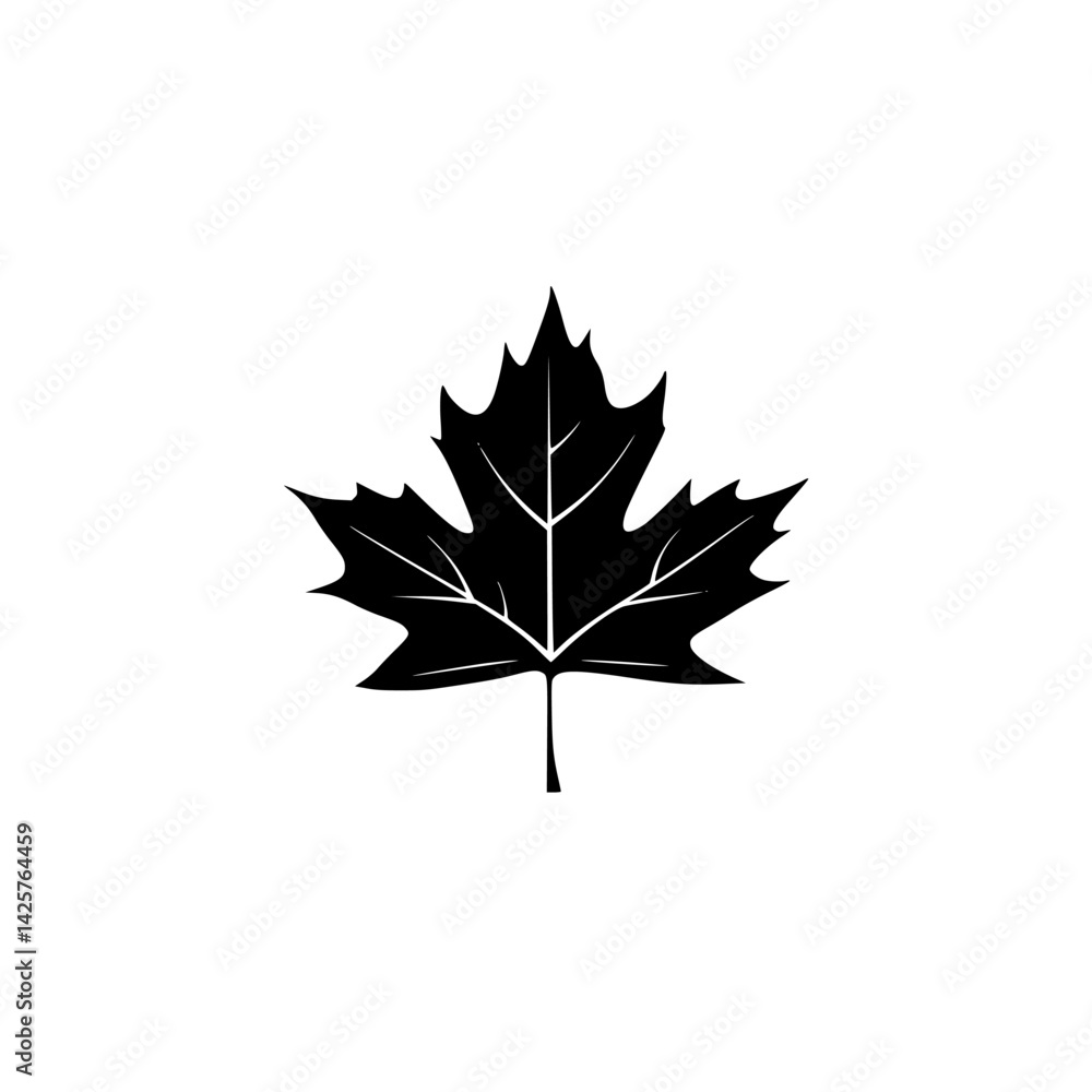 Black maple leaf silhouette against a white background illustrating the beauty of nature's designs Black maple leaf silhouette against a white background illustrating the beauty of nature's designs