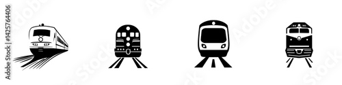 Variety of train designs showcasing different types of locomotives and their tracks in a minimalistic style