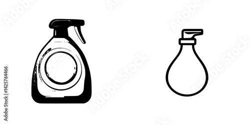 Black icons of spray bottle and dropper showcase simple design for cleaners and liquids