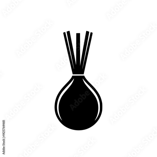 Black icon depicting a traditional vessel with sticks, commonly used for incense or aromatherapy in peaceful settings