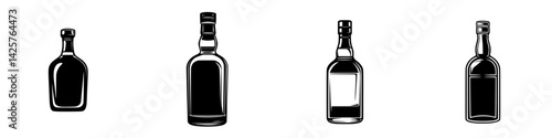 Set of black icons depicting various bottle shapes suited for minimalist design and creative projects