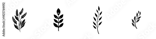 Black icon set featuring various plant silhouettes displayed in a minimalist design for graphic design purposes