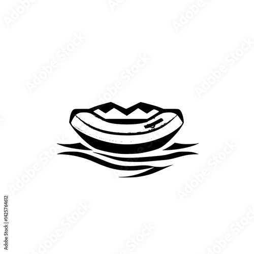 Black icon of a small boat floating in water with gentle waves during a calm day