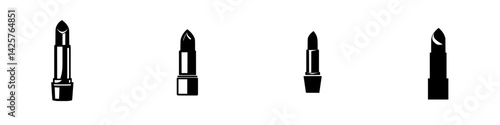 Black icons of lipstick in various styles showcasing makeup design elements and artistry for beauty enthusiasts