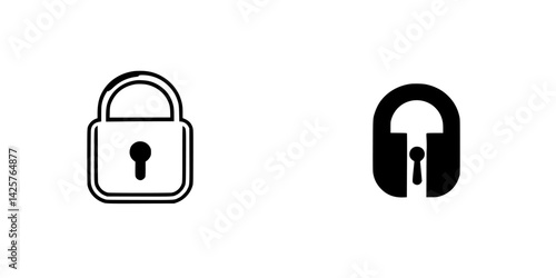 Black icon depicting two different styles of padlocks with simplified designs, showcasing security and protection concepts