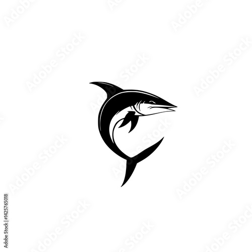 Stylized black icon of a shark showcasing strength and agility in a simple design